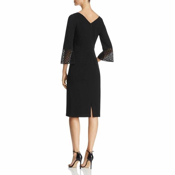 Lafayette 148 Black Midi Dress 10 Lace Bell Sleeves Cocktail Sheath Elegant - Picture 2 of 10